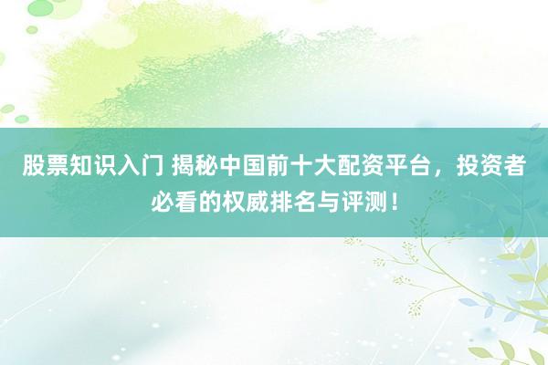 股票知识入门 揭秘中国前十大配资平台，投资者必看的权威排名与评测！