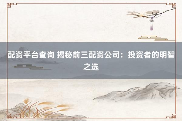 配资平台查询 揭秘前三配资公司：投资者的明智之选